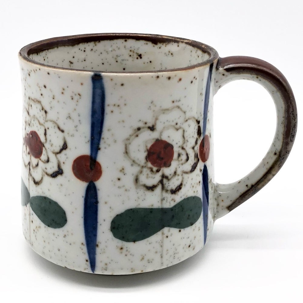Beautiful 60s 70’s Speckled Floral Otigari Styled  Mug 3.6” Vintage - Picture 3 of 7
